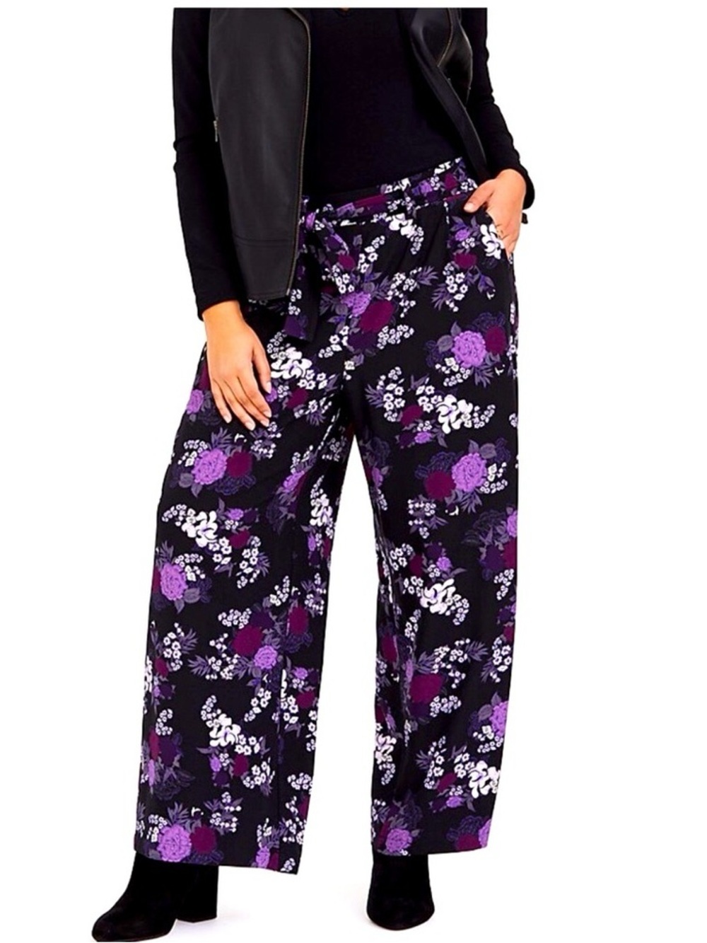 Torrid Purple Floral Tie Waist Wide Leg Pant XL